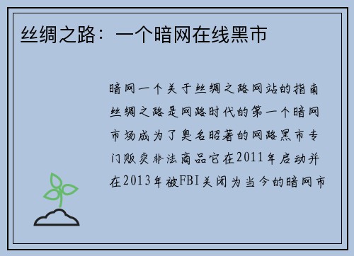 丝绸之路：一个暗网在线黑市